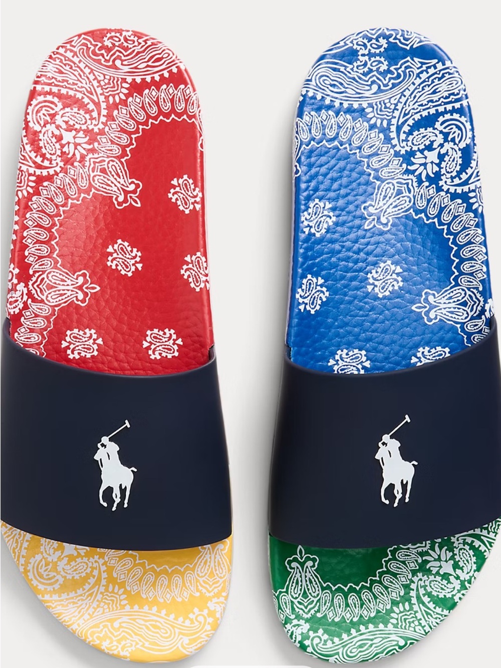 Ralph Lauren Bandanna Print Color Blocked Slides Mens Size 13 *NEW*